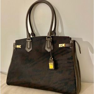 NWT Henri Bendel Lg Lthr & Calfhair sh bag